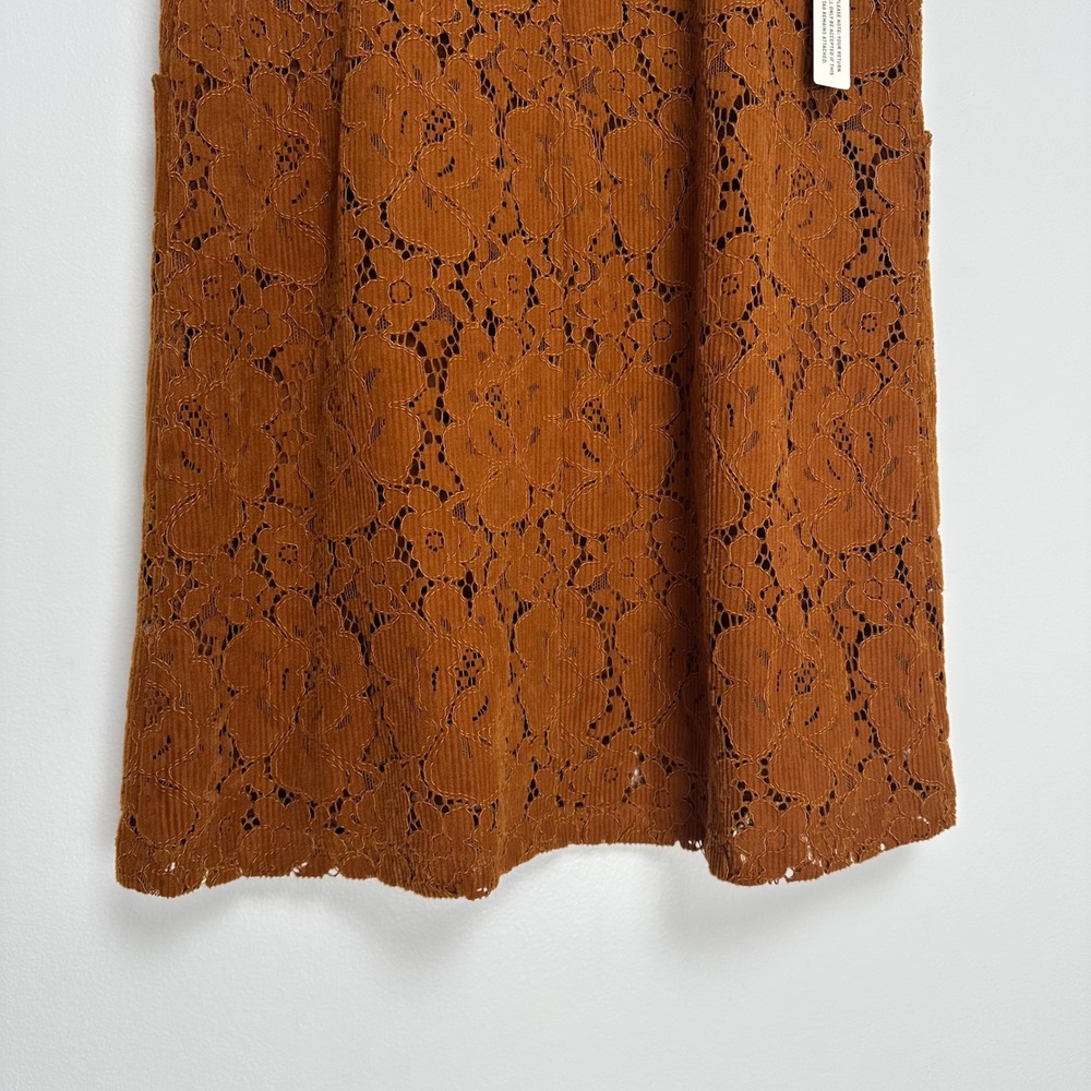 Anthropologie Dolan Hattie Corduroy Overall Dress Bronze Floral Lace Mini XS NEW - Picture 9 of 12